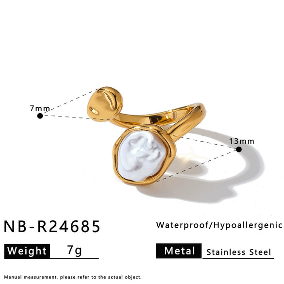 Women's Irregular Geometric Stainless Steel Open Ring With Pleated Design And 18K Vacuum Plated Light Luxury Finish