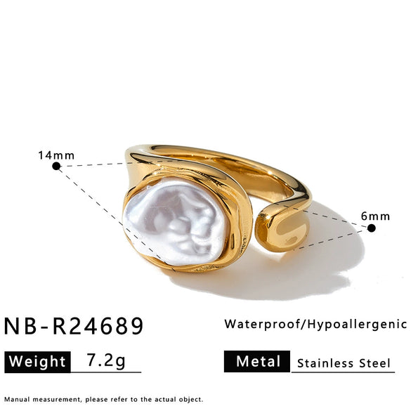 Women's Irregular Geometric Stainless Steel Open Ring With Pleated Design And 18K Vacuum Plated Light Luxury Finish