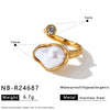 Women's Irregular Geometric Stainless Steel Open Ring With Pleated Design And 18K Vacuum Plated Light Luxury Finish