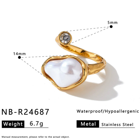 Women's Irregular Geometric Stainless Steel Open Ring With Pleated Design And 18K Vacuum Plated Light Luxury Finish