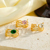 Women's Irregular Geometric Stainless Steel Ring With Hollow Design Zircon Inlay And 18K Vacuum Gold Plating