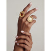 Women's Irregular Geometric Stainless Steel Ring With Resin Inlay And Gold Tone Vacuum Electroplated Finish