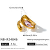 Women's Irregular Geometric Zircon Inlaid Stainless Steel Open Ring With 18K Vacuum Plated Finish