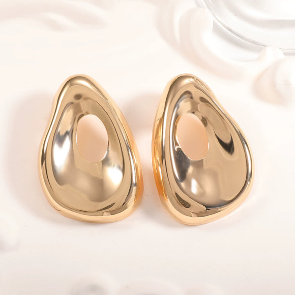 Women’s Irregular Hollow Geometric Earrings With Plated Iron Design And Stainless Steel Posts For Fashion Office Style