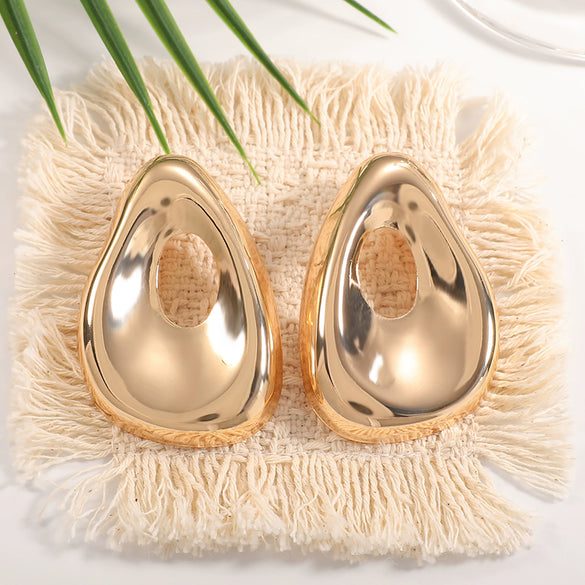 Women’s Irregular Hollow Geometric Earrings With Plated Iron Design And Stainless Steel Posts For Fashion Office Style