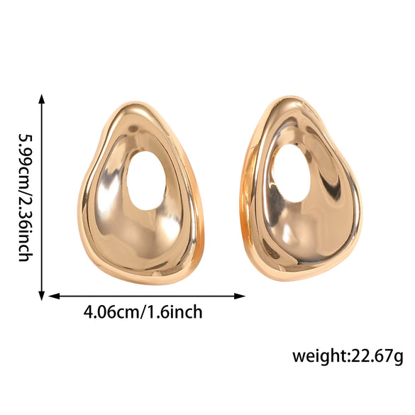 Women’s Irregular Hollow Geometric Earrings With Plated Iron Design And Stainless Steel Posts For Fashion Office Style