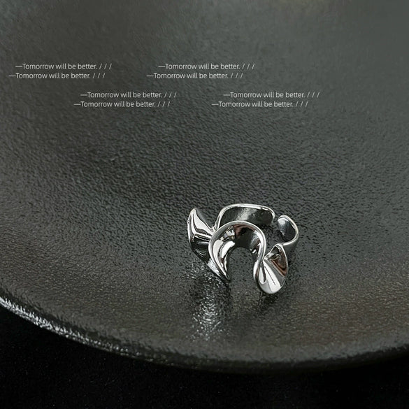 Women's Irregular Pleated Copper Metal Ring Geometric Adjustable Open Ring Electroplated Fashion Index Finger Ring