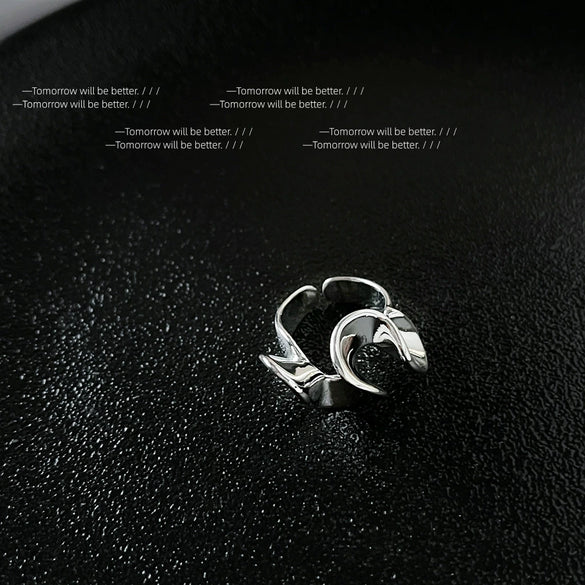 Women's Irregular Pleated Copper Metal Ring Geometric Adjustable Open Ring Electroplated Fashion Index Finger Ring