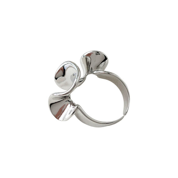 Women's Irregular Pleated Copper Metal Ring Geometric Adjustable Open Ring Electroplated Fashion Index Finger Ring