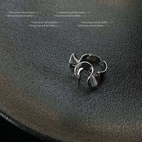 Women's Irregular Pleated Copper Metal Ring Geometric Adjustable Open Ring Electroplated Fashion Index Finger Ring