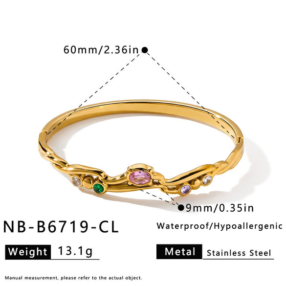 Women's Irregular Stainless Steel Bangle With Zircon Inlay Elegant Fashion Jewelry With Vacuum Plated Finish