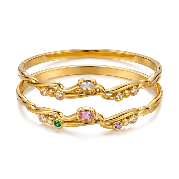 Women's Irregular Stainless Steel Bangle With Zircon Inlay Elegant Fashion Jewelry With Vacuum Plated Finish