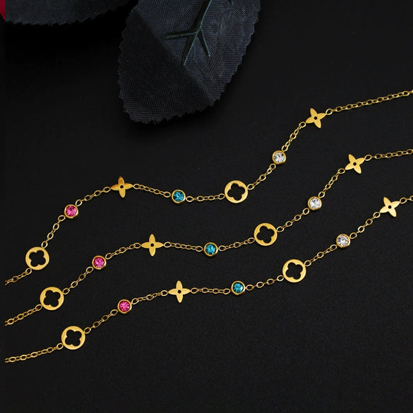 Women's Jewelry Bracelet Titanium Steel 18K Gold Plated Fourleaf Flower Rhombus Light Luxury Style