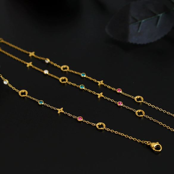 Women's Jewelry Bracelet Titanium Steel 18K Gold Plated Fourleaf Flower Rhombus Light Luxury Style