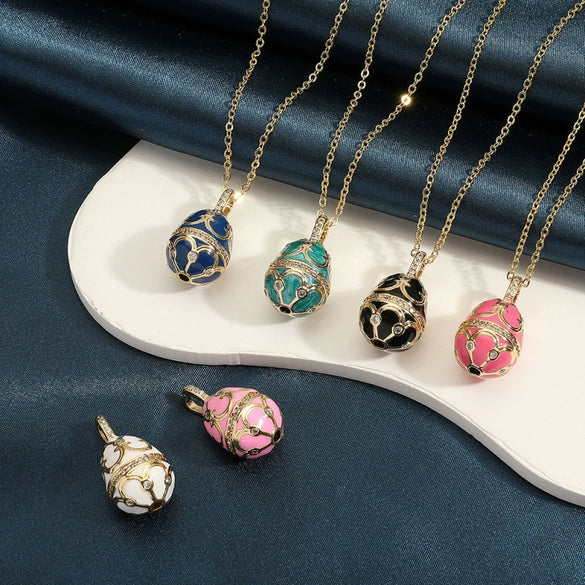 Women's Jewelry Copper Drop Shape Pendant Easter Egg Retro Religious Necklace Electroplating O Word Chain