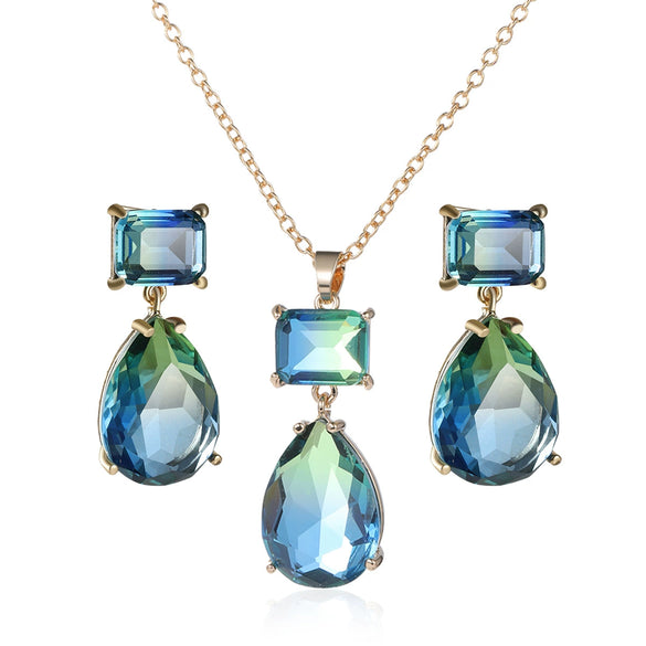 Women's Jewelry Earrings Pendant Set Copper Artificial Crystal Love Water Drop Bell Fashion Electroplating