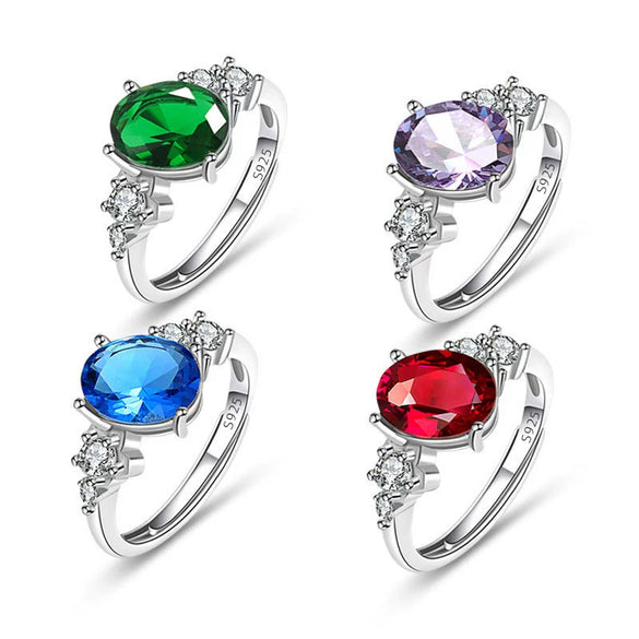 Women's Jewelry Geometric Sapphire Ring Inlaid With Colorful Ruby Emerald Copper Electroplating