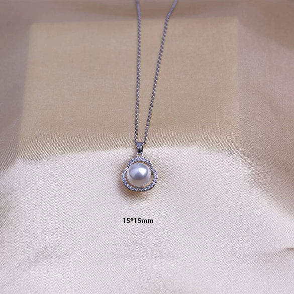 Women's Jewelry Pearl Gemstone Diamond Pendant Necklace Earring Set Titanium Steel Flower Pattern Simple Highend Electroplated