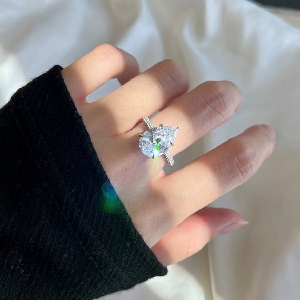 Women's Jewelry S925 Sterling Silver Geometric Pearshaped Drop Ring With Zircon Electroplating