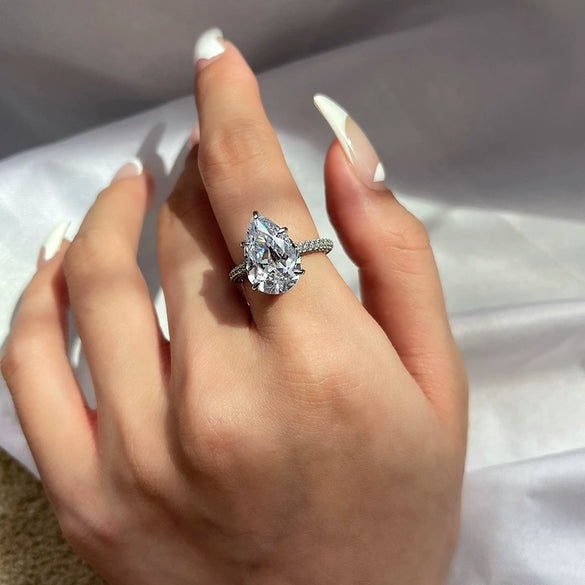 Women's Jewelry S925 Sterling Silver Geometric Pearshaped Drop Ring With Zircon Electroplating