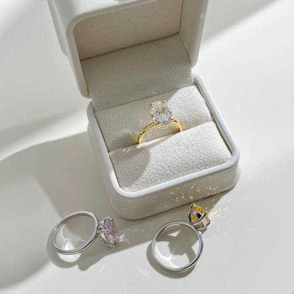 Women's Jewelry S925 Sterling Silver Oval Ring With 8A High Carbon Diamond Geometric Style Electroplated