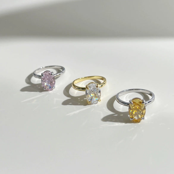 Women's Jewelry S925 Sterling Silver Oval Ring With 8A High Carbon Diamond Geometric Style Electroplated