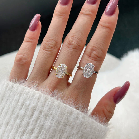 Women's Jewelry S925 Sterling Silver Oval Ring With 8A High Carbon Diamond Geometric Style Electroplated