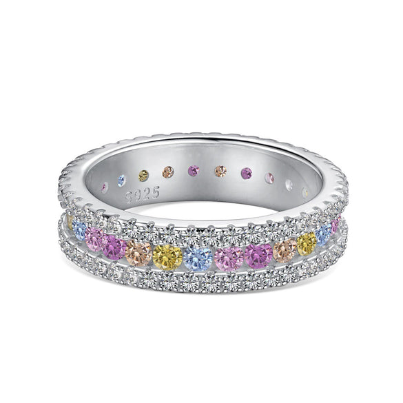 Women's Jewelry S925 Sterling Silver Ring Geometric Design Electroplated With Zircon