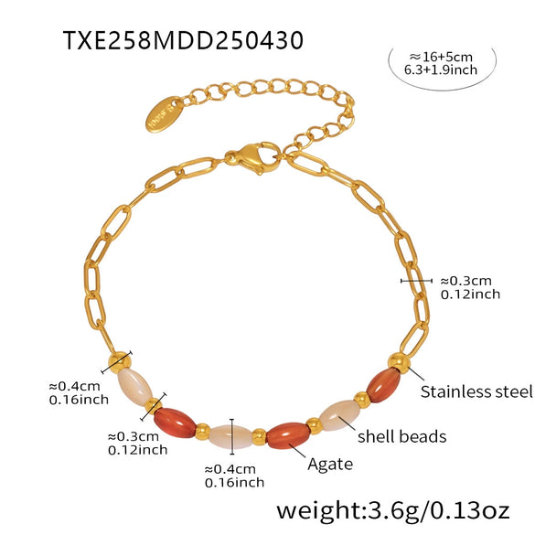 Women's Jewelry Set Ferris Wheel Retro Spliced Agate Shell Beads Titanium Steel Plated Stainless Steel Necklace Bracelet Earrings