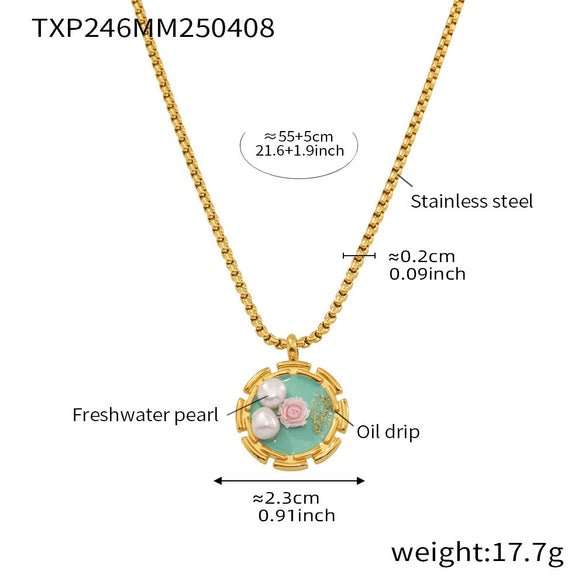 Women's Jewelry Set Ferris Wheel Rose Enamel Color Titanium Steel Electroplated Necklace And Ring