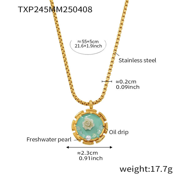 Women's Jewelry Set Ferris Wheel Rose Enamel Color Titanium Steel Electroplated Necklace And Ring