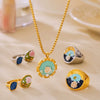 Women's Jewelry Set Ferris Wheel Rose Enamel Color Titanium Steel Electroplated Necklace And Ring