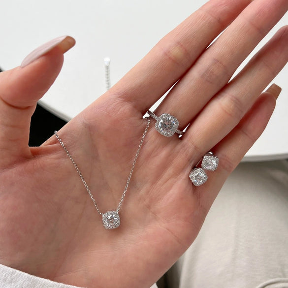 Women's Jewelry Set S925 Sterling Silver Geometric Design With Zircon Inlaid And Electroplating