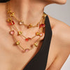 Women's Jewelry Set 316L Stainless Steel Plated 18K Real Gold Heartshaped Czech Glass Necklace Bracelet Earrings Electroplated