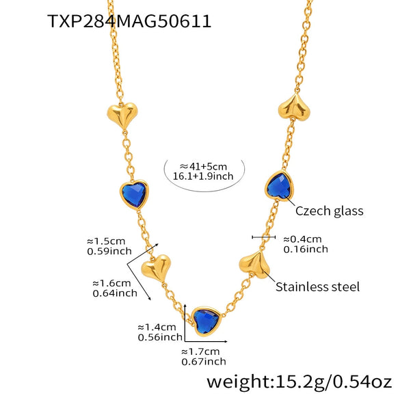 Women's Jewelry Set 316L Stainless Steel Plated 18K Real Gold Heartshaped Czech Glass Necklace Bracelet Earrings Electroplated