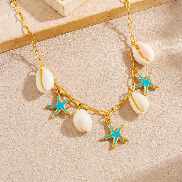 Women's Jewelry Set Stainless Steel Shell Starfish Oil Drop With Marine Life Pattern Electroplated Box Chain