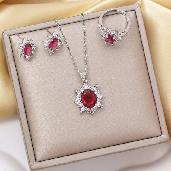 Women's Jewelry Set Titanium Steel Electroplated Inlay Diamondstudded Necklace Earrings Ring