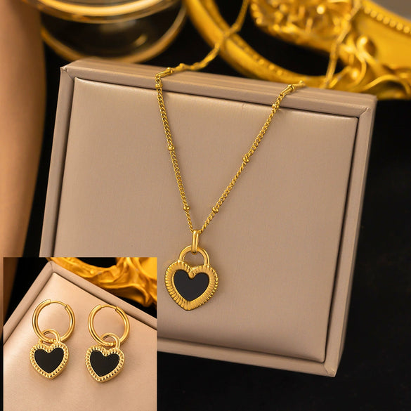 Women's Jewelry Set Titanium Steel Plants And Flowers Pattern Electroplating Earrings And Necklaces