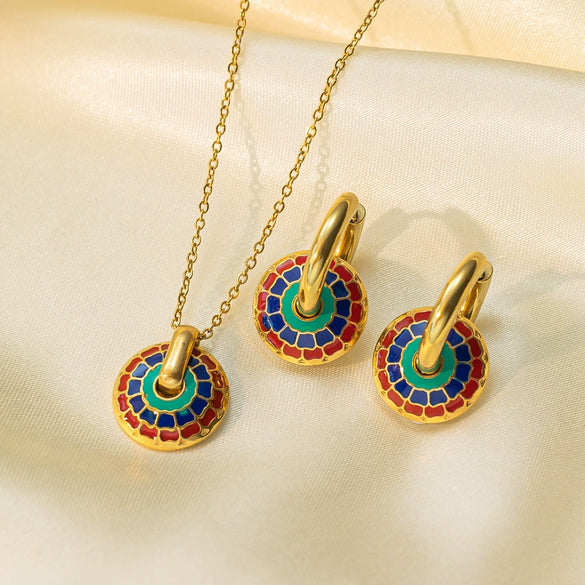 Women's Jewelry Set Titanium Steel Plants And Flowers Pattern Electroplating Earrings And Necklaces