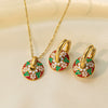 Women's Jewelry Set Titanium Steel Plants And Flowers Pattern Electroplating Earrings And Necklaces