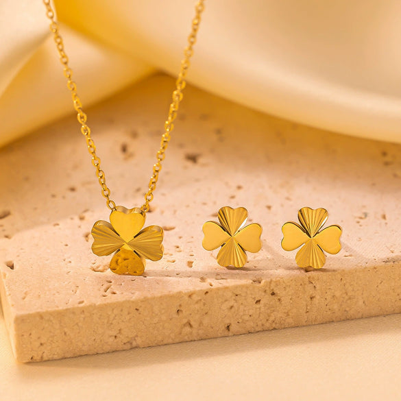 Women's Jewelry Set Titanium Steel Plants And Flowers Pattern Electroplating Earrings And Necklaces