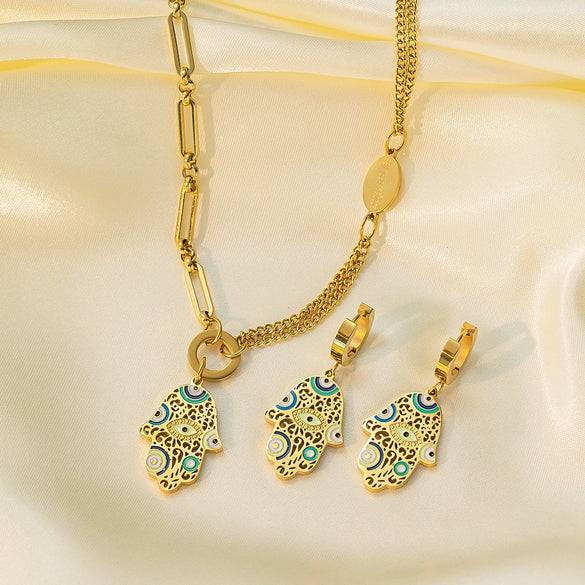 Women's Jewelry Set Titanium Steel Plants And Flowers Pattern Electroplating Earrings And Necklaces