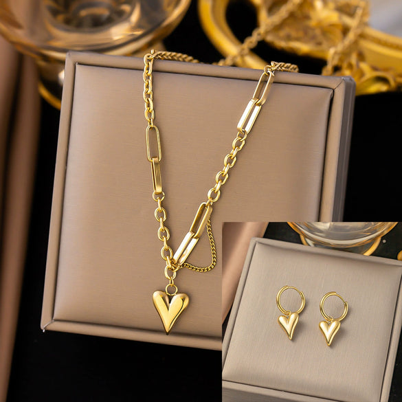 Women's Jewelry Set Titanium Steel Plants And Flowers Pattern Electroplating Earrings And Necklaces