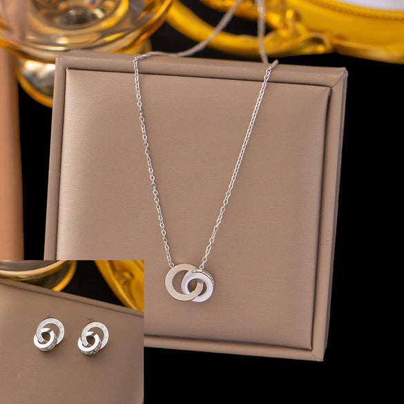 Women's Jewelry Set Titanium Steel Plants And Flowers Pattern Electroplating Earrings And Necklaces