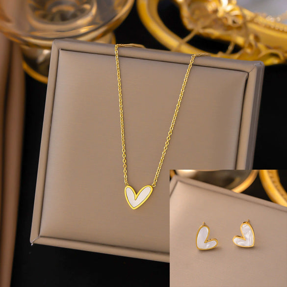 Women's Jewelry Set Titanium Steel Plants And Flowers Pattern Electroplating Earrings And Necklaces