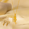 Women's Jewelry Set Titanium Steel Plants And Flowers Pattern Electroplating Earrings And Necklaces