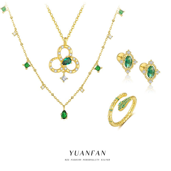 Women's Jewelry Set With S925 Sterling Silver Snake Pattern And Zircon Inlay