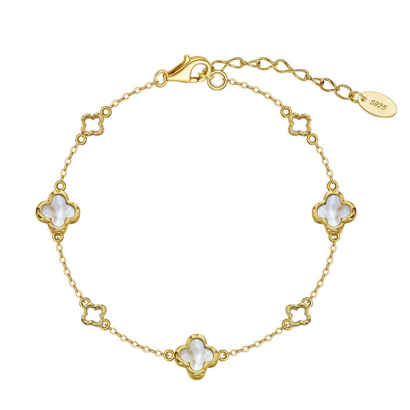 Women's Jewelry Shell Pearl Fourleaf Clover S925 Sterling Silver Electroplated Geometric Bracelet