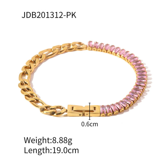Women's Jewelry Stainless Steel And Titanium Steel With Colorful Zircon Inlaid Geometric Pattern Necklace Bracelet