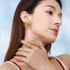 Women's Jewelry Stainless Steel 18K Gold Geometric Hammer Pattern Electroplated Earrings Ring